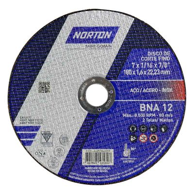 DISCO DE CORTE NORTON BNA 12 PARA INOX 180 X 1,6 X 22,22MM