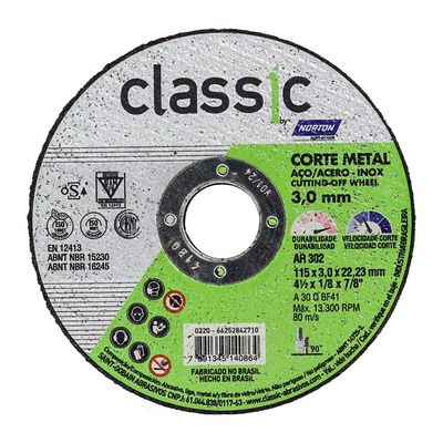 DISCO DE CORTE NORTON CLASSIC PARA METAL 115 X 1,0 X 22,22MM