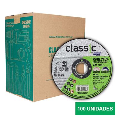 DISCO DE CORTE CLASSIC PARA METAL 115 X 22,22MM KIT C/ 100UN